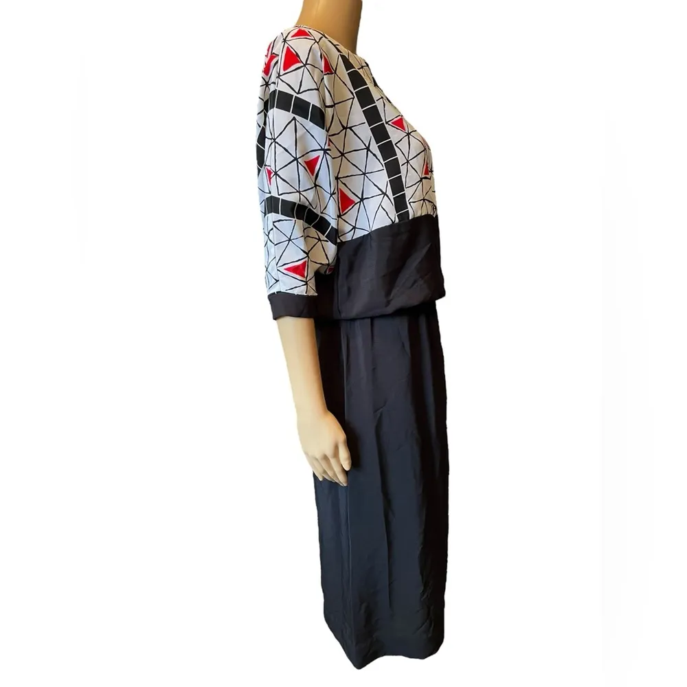 Toni Todd Vintage 70s Black White Red Mosaic Geometric Art to Wear Midi Dress Size 1X - Image 4