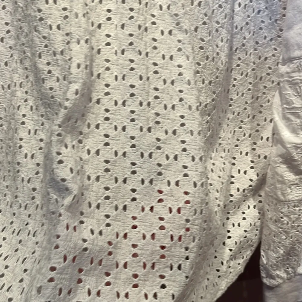 Tribal Women’s All White Patchwork Bohemian Eyelet V Neck Top Size XL - Image 8