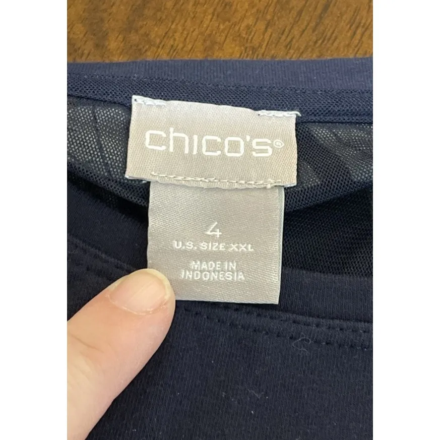 Chicos Womens 4 US XXL Navy‎ Blue Floral Knit Top Pleat Back NEW Preppy Beach - Image 6