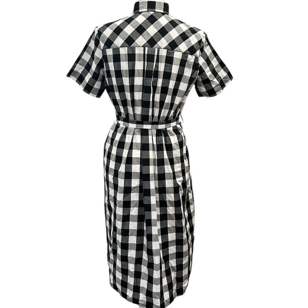 Kate Spade Broome Street Black White Gingham Belted Shirt Dress Preppy Coastal - Image 3