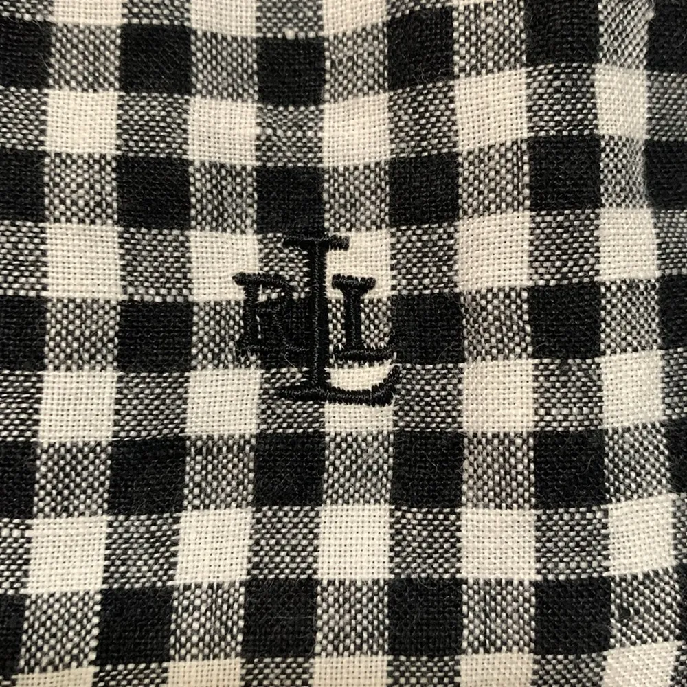 Lauren Ralph Lauren woman long sleeve shirt size LARGE 100% linen tie front Black - Image 4