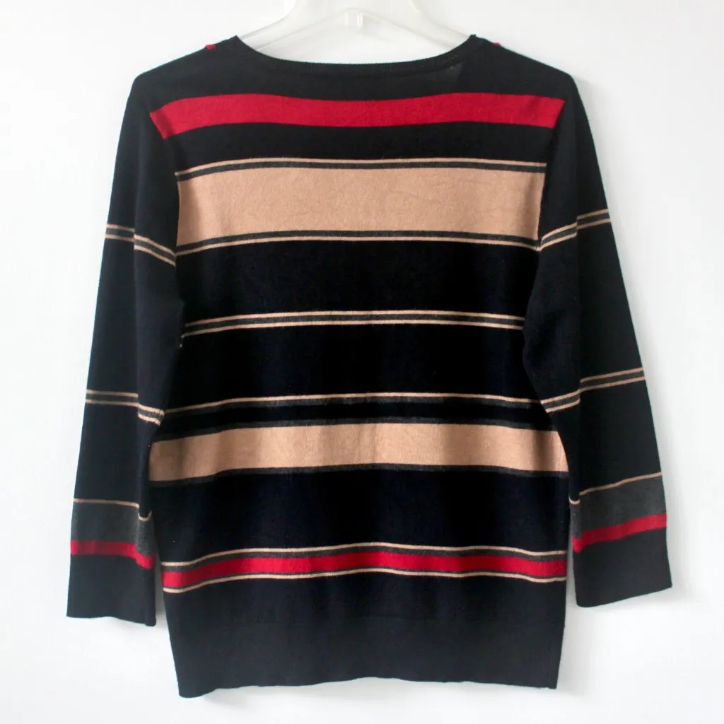 Cable and Gauge Black Red Striped Long-Sleeve Button Cardigan Sweater Large - Image 2