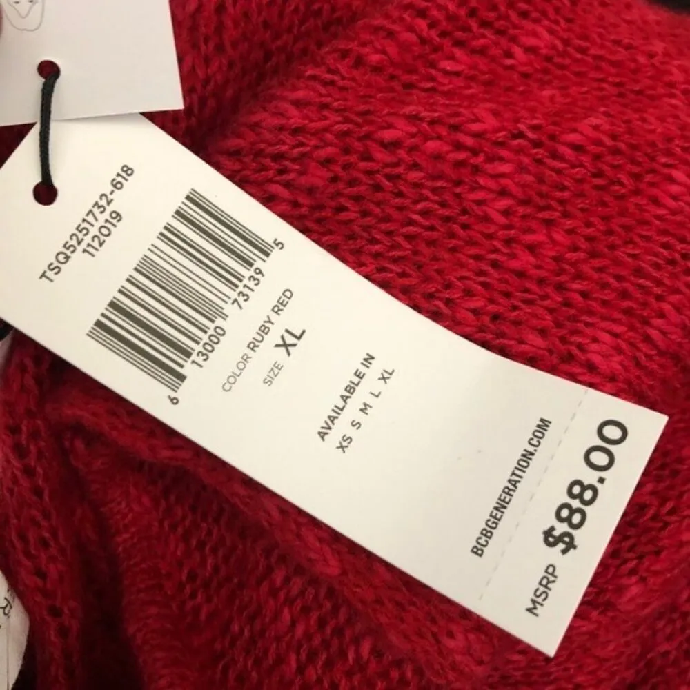 BCBG Twist Tie Sweater V-Neck Cropped in Red, Size XL New w/Tag - Image 7
