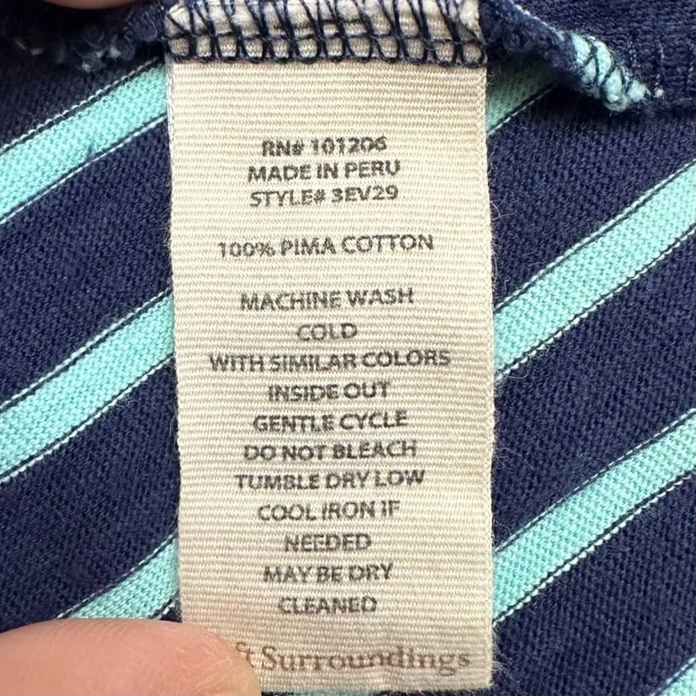Soft Surroundings 100% Pima Cotton Indra Blue Striped Short Sleeves Tee - Image 11
