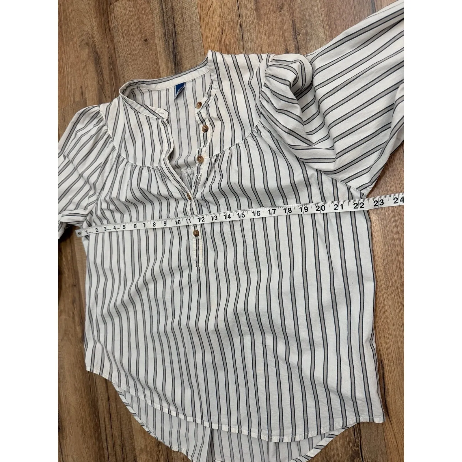 Old Navy Striped Popover Blouse 100% Cotton Long Sleeve Shirt Women M - Image 6