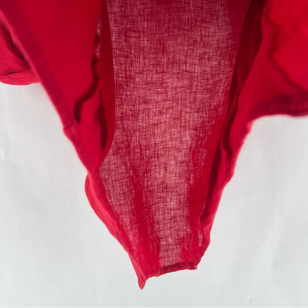 INC‎ Red Linen Roll Tab Sleeve Jewel Button Up V - Image 3