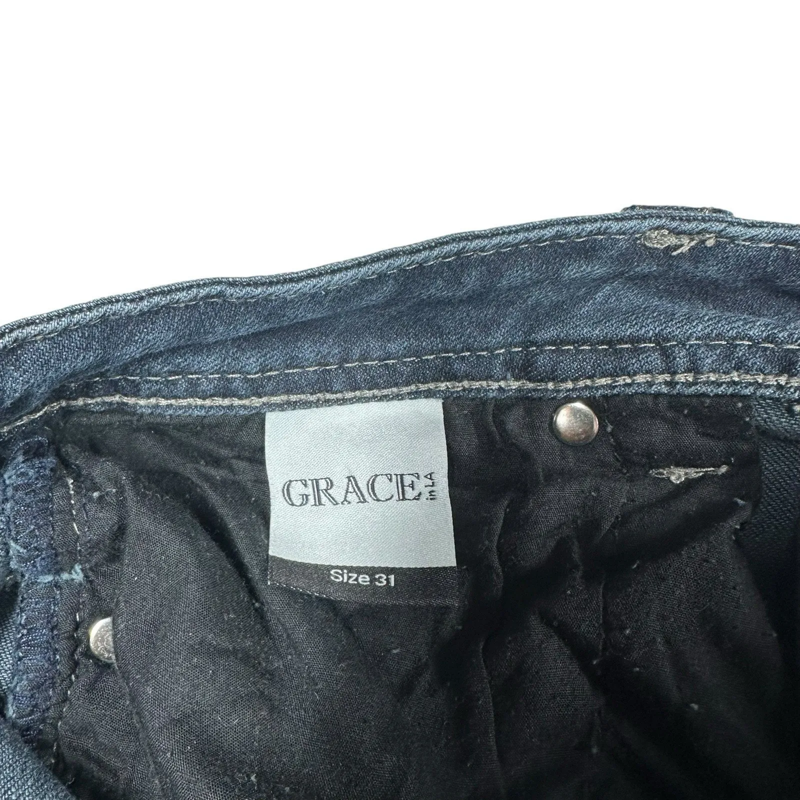 Grace in LA Jeans Womens Embellished Flap Rhinestones Boot Cut 31" Measures 37" - Image 10