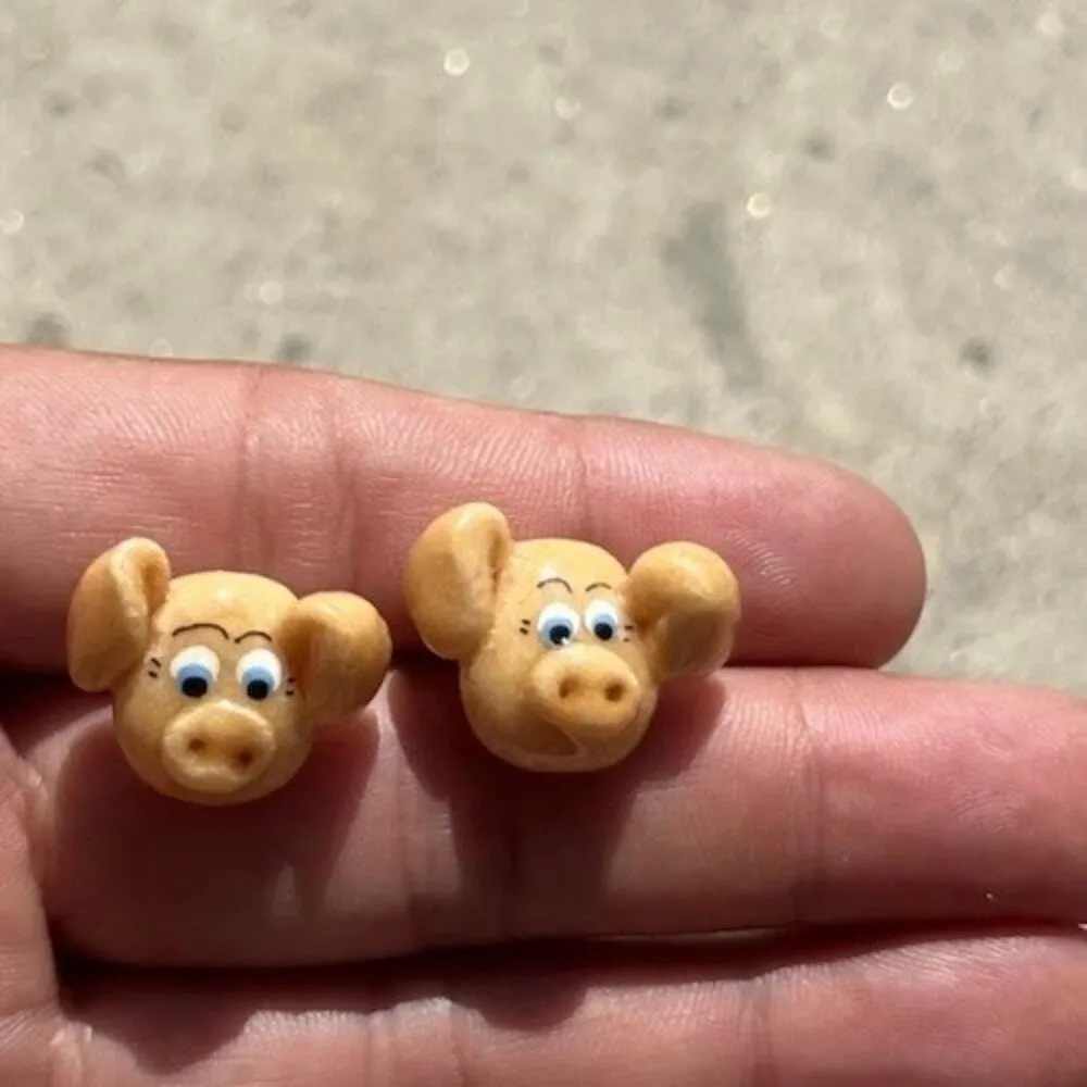 Vintage Ceramic Pig Earrings Farm Animals Piglet Jewelry Women’s Handmade Orange - Image 5
