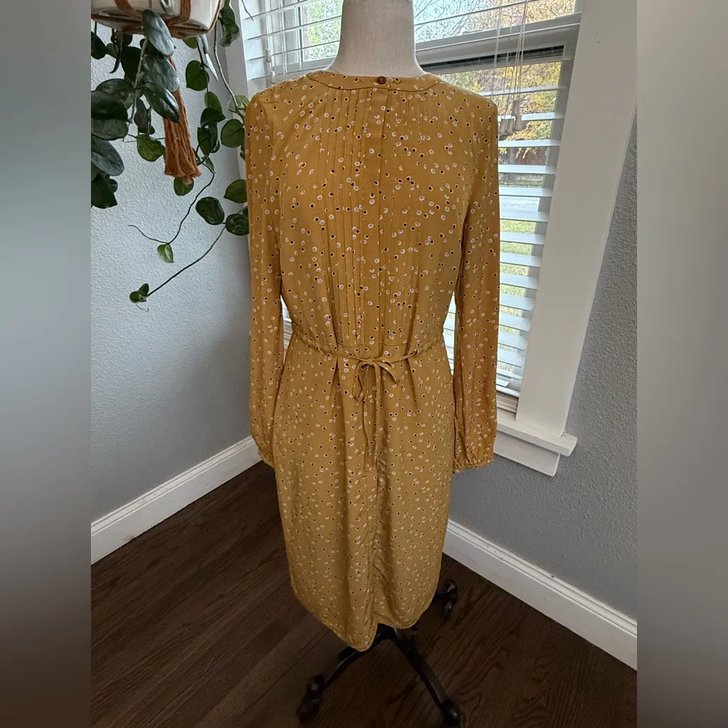 Boden Trumpet Sweet Flower Corrina Pleated Dress Size 4R Long Sleeve Gold - Image 3