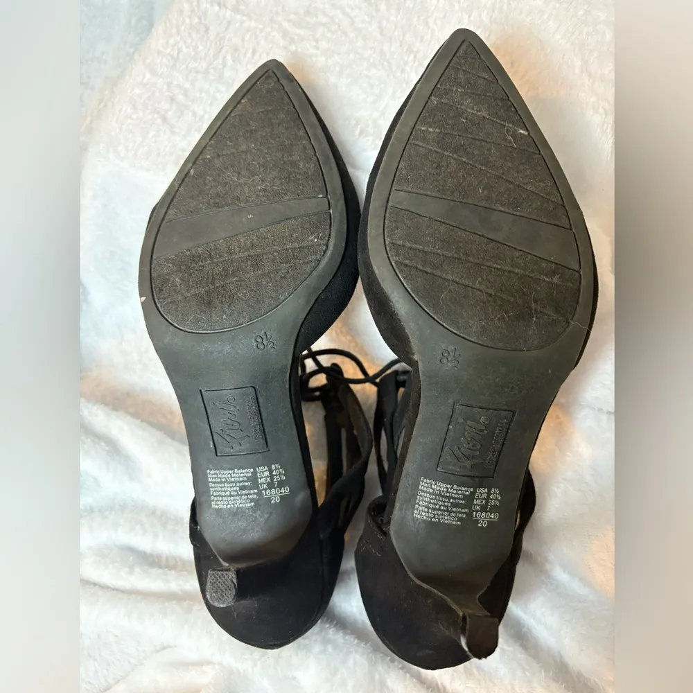 Fioni Women's Shoe KWEN STRAPPY Dress Kitten Heels Black Suede Size 8.5 - Image 6