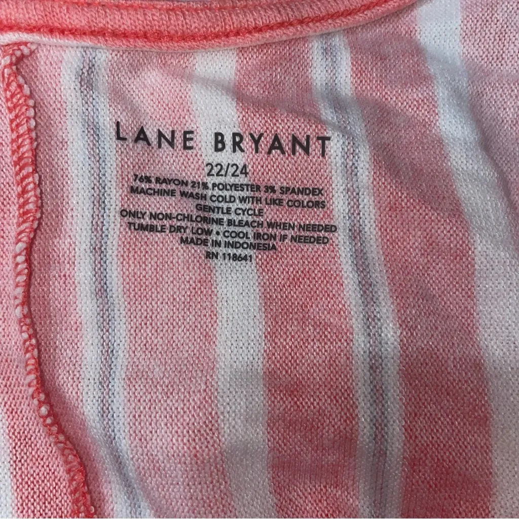 LANE BRYANT Notch-Neck Hacci Tank Top Stripped, Coral, White, Pink & Black NWT - Image 4