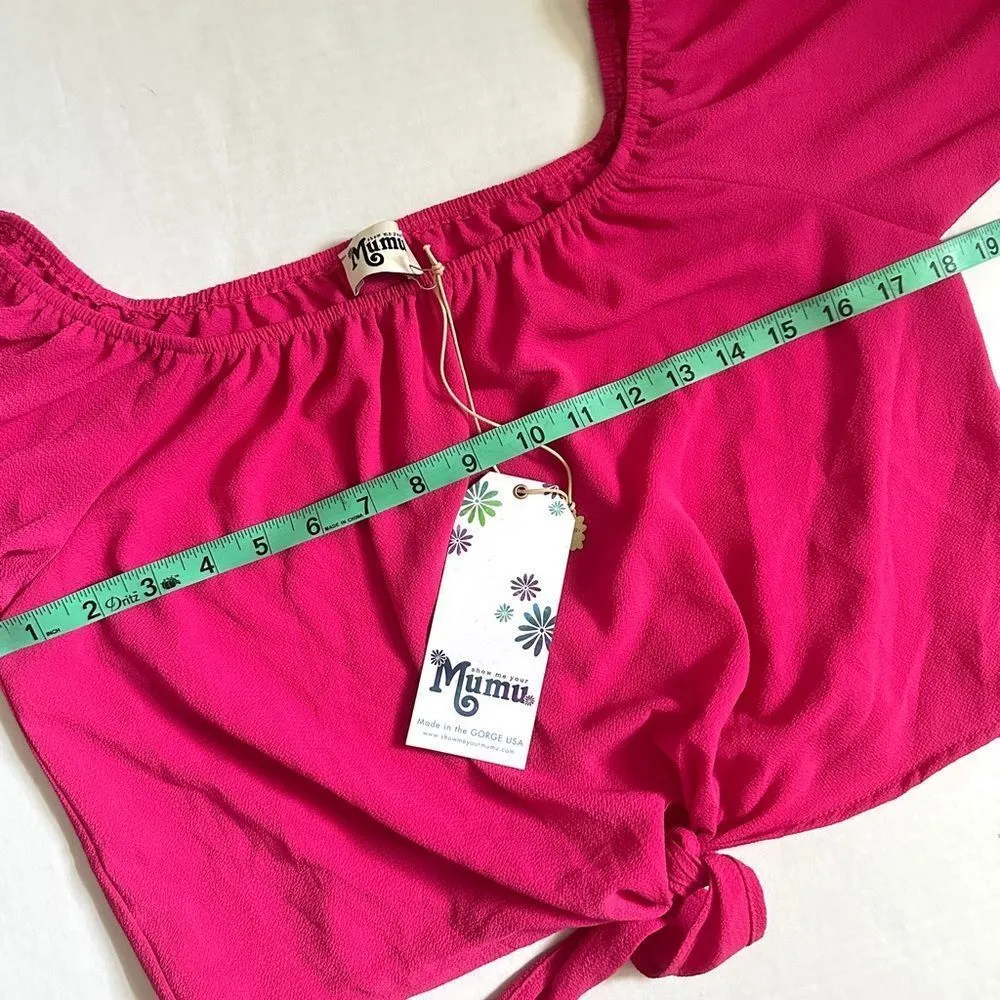 Show Me Your MuMu Hot Pink Knit Off Shoulder Front Tie Blouse - Image 6