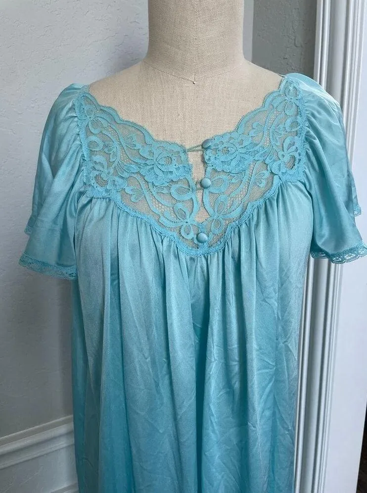 Vintage Miss Elaine Nylon Peignoir Set Gown and Robe Blue Size M - Image 5