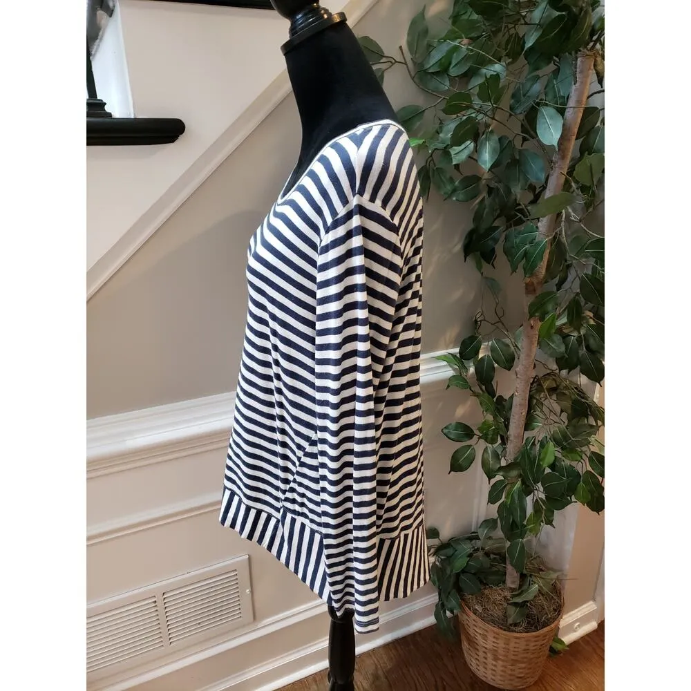 CAbi Blouse Top Womens XL Blue Striped High Low Long Sleeve Round Neck Pullover - Image 10