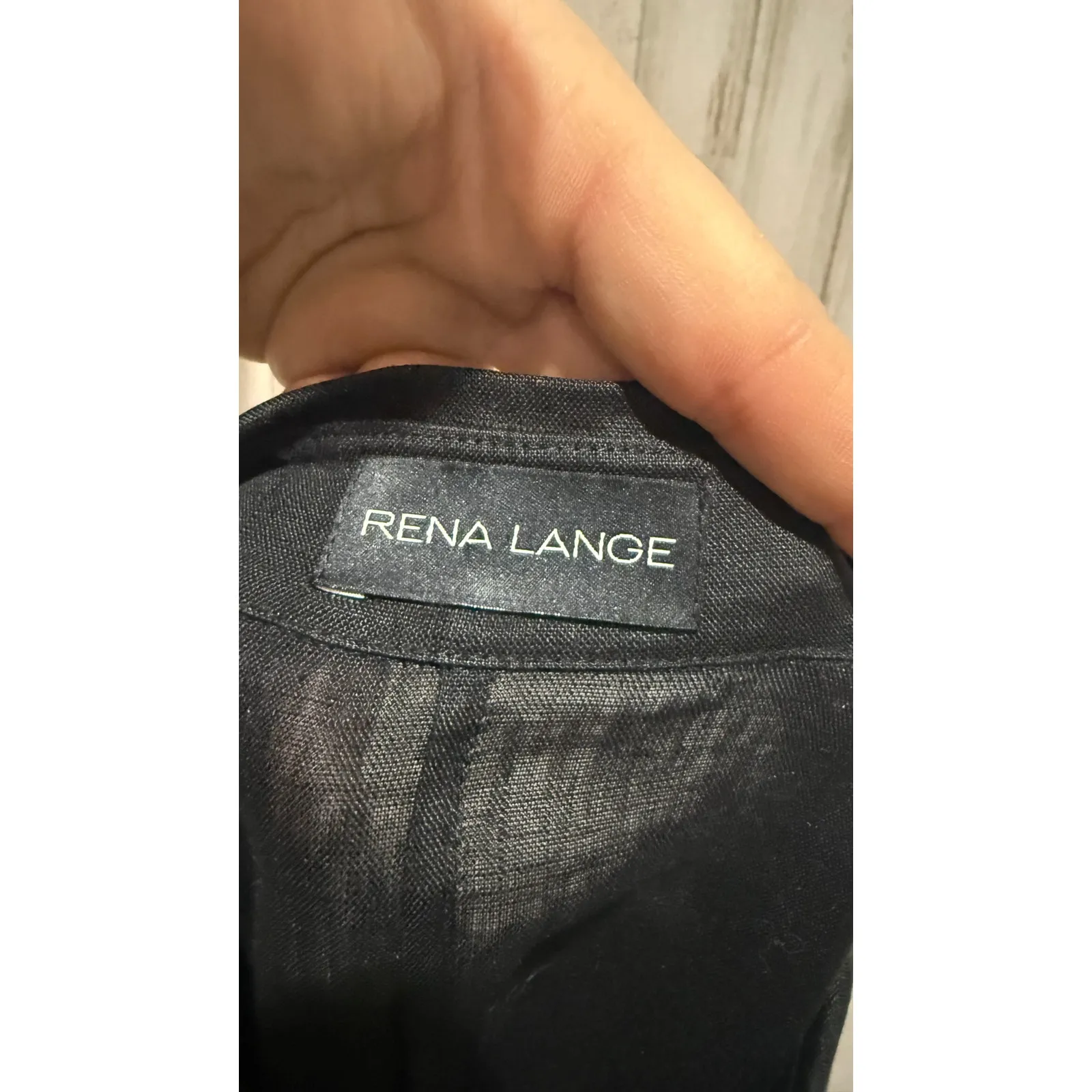 Rena Lange 100% Linen Black Button Front Midi Shirt Dress Size 12 - Image 6