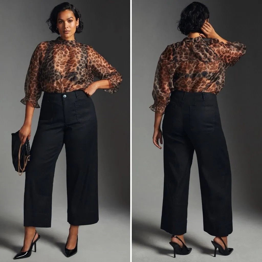 Maeve by Anthropologie Colette Linen Blend Cropped Wide-Leg Pants in Black Size - Image 2