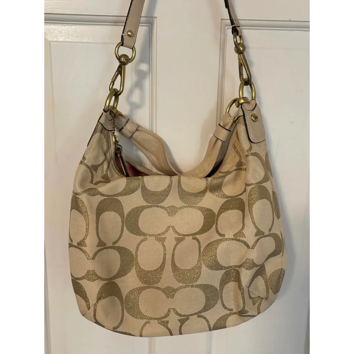 COACH Kristin Lurex Champagne Woven Hobo Shoulder Bag Purse - Image 6