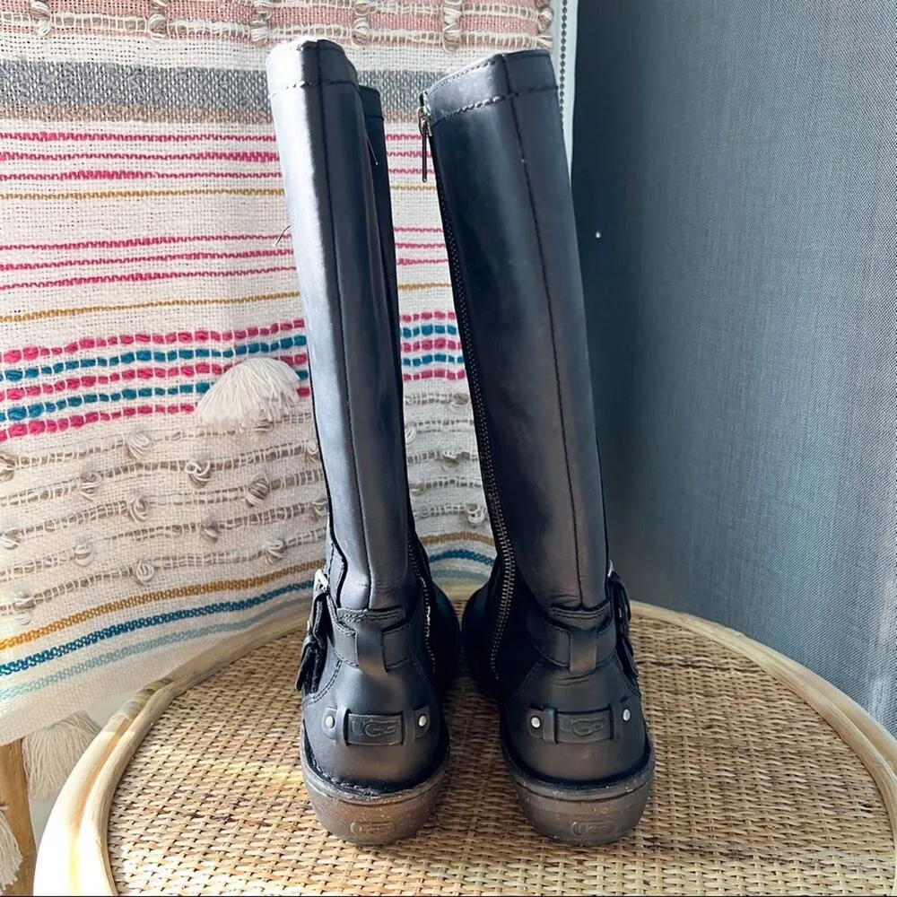 UGG Rosen Black Shearling Lined Tall Leather Winter Boots Women’s 6 - Image 7