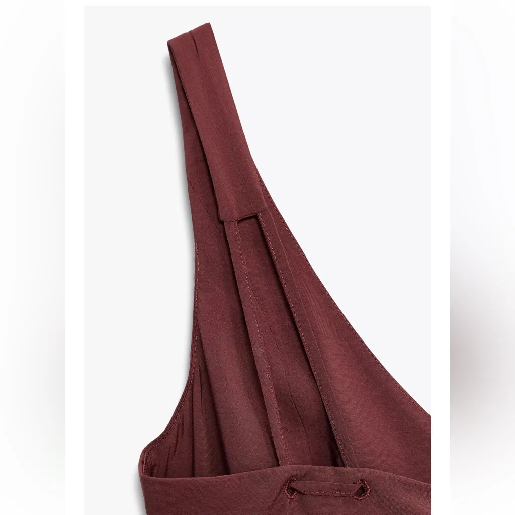 Zara NWT maroon burgundy pintuck pleated drop waist v neck midi dress - Image 8