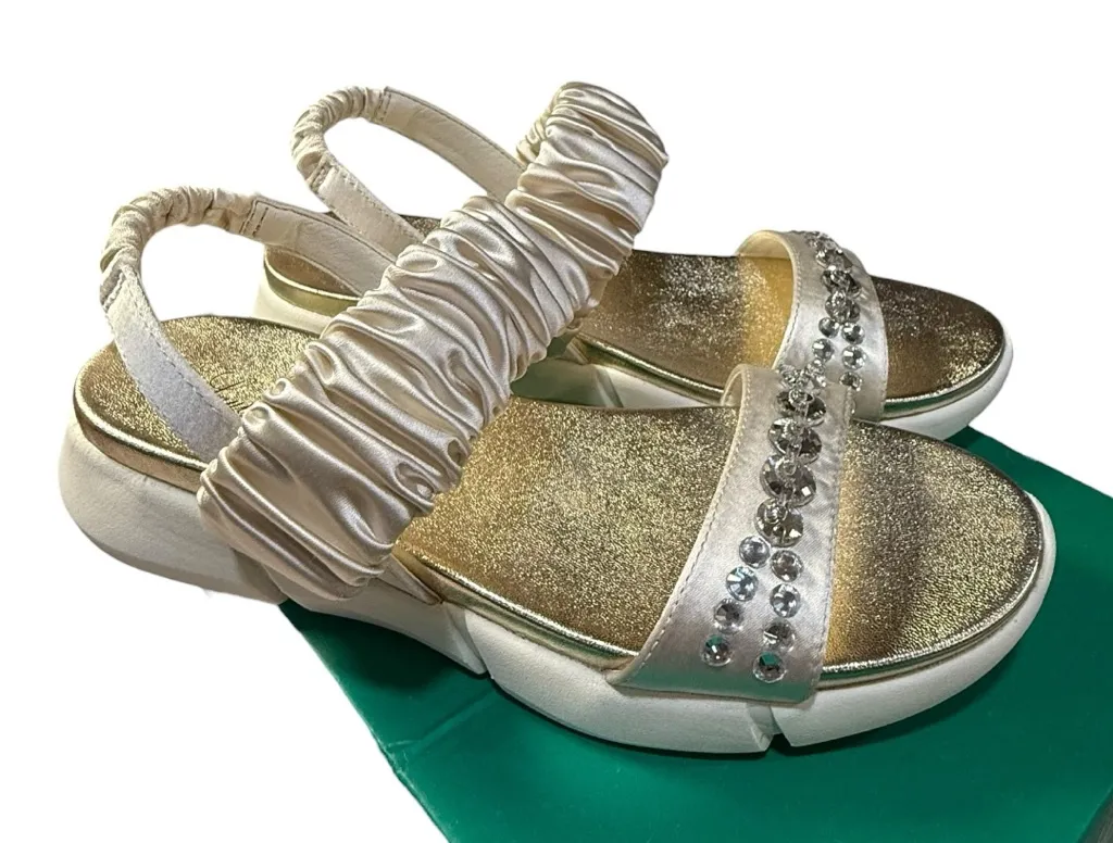Lauren Lorraine Annie Ivory Satin & Rhinestone Platform Sandals – Size 7 Nee - Image 1