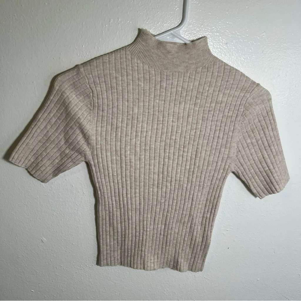 A New Day Lightweight Mock Neck Rib-Knit Sweater Soft Oatmeal XS - Image 2