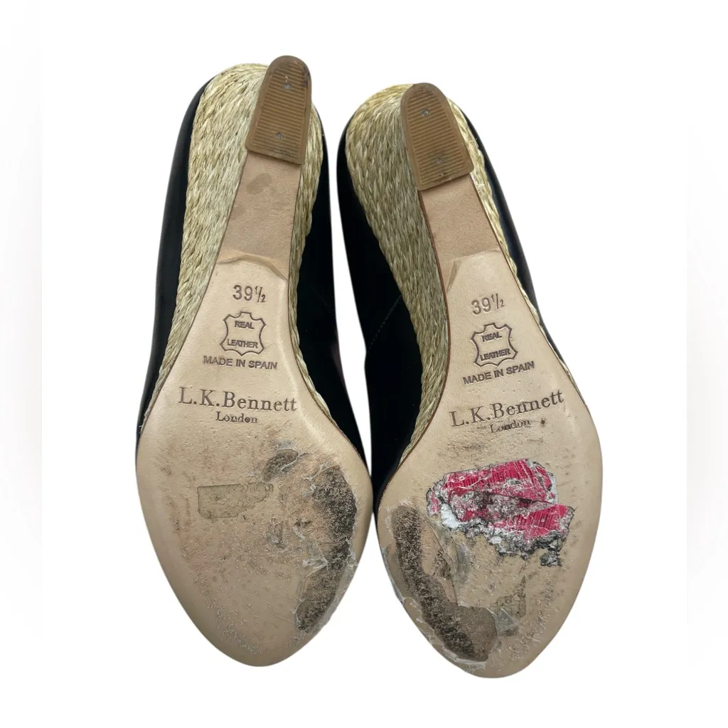 L.K. Bennett Black Leather Peep Toe Wedge Heels - Image 6