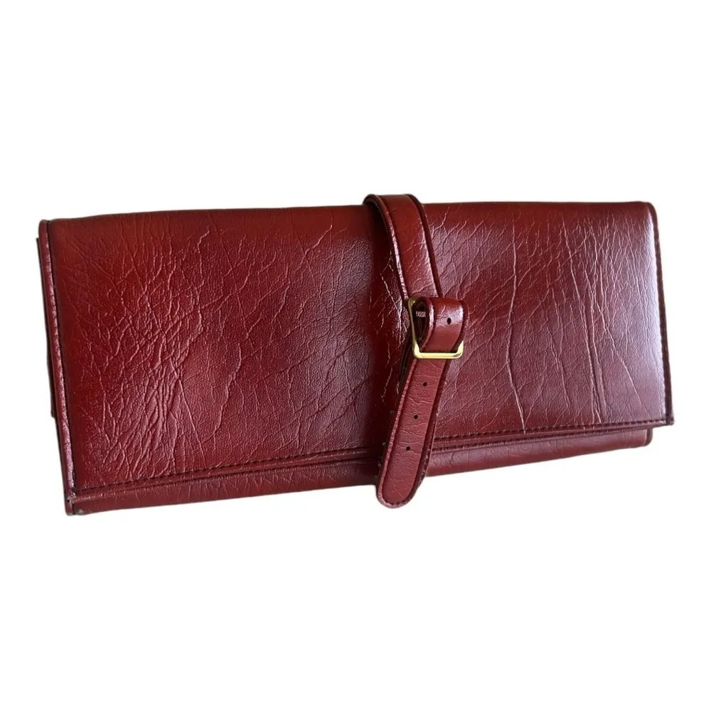 St Thomas Vintage 70s Trifold Red Genuine Leather Travel Jewelry Roll Clutch - Image 5