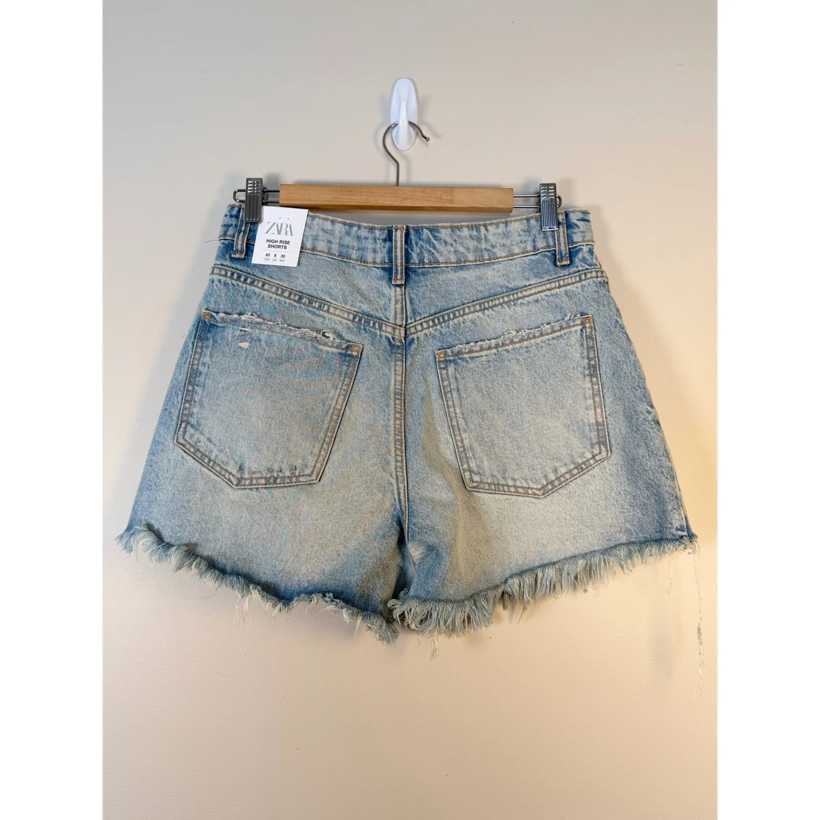 ZARA Denim High Rise Distressed Cut Off Shorts Light Wash Women Size 8 - Image 3