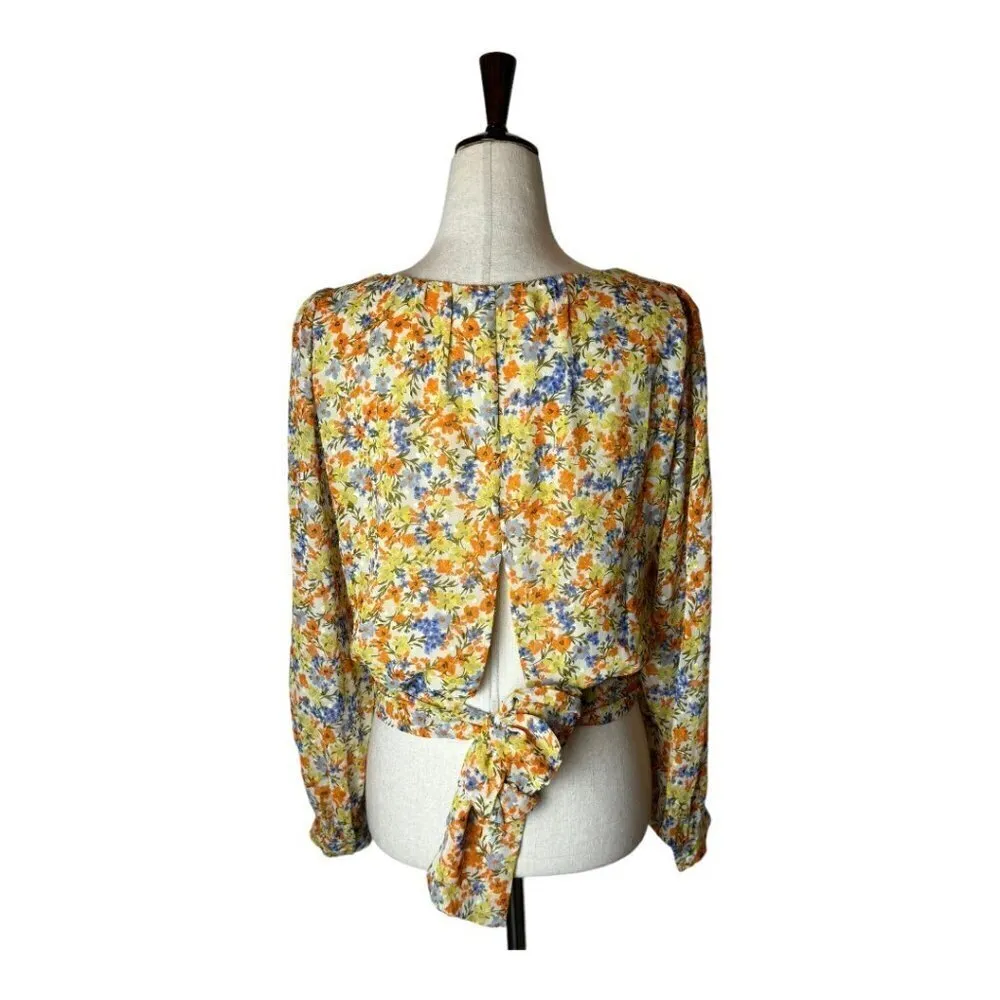 ASTR The Label Shirt Women Small Orange Floral‎ Tie Back Willa Top Boho Cottage - Image 3