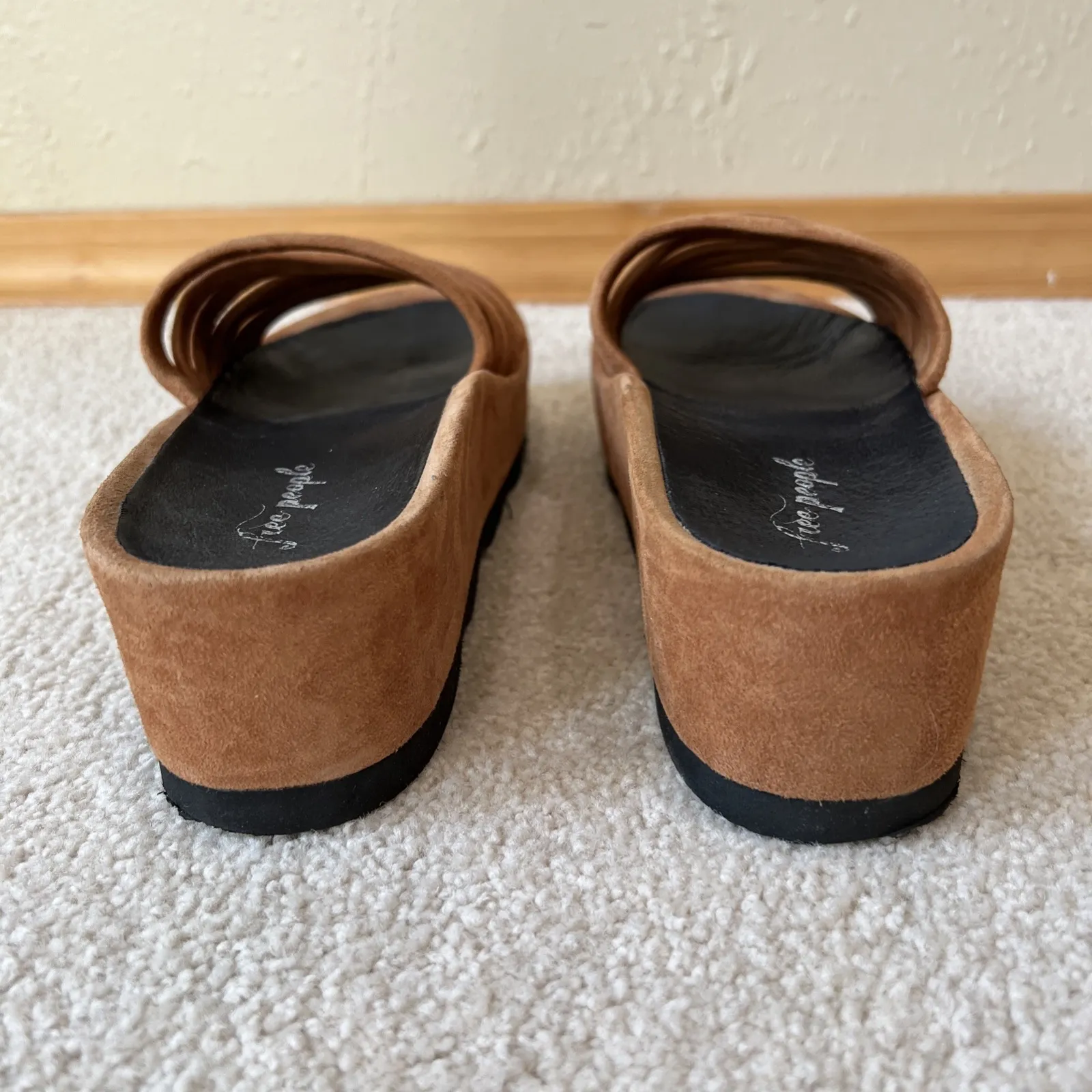 Free People‎ Womens Brown Wedge Slide Platform Sandals Size 38 US 7.5 Suede Boho - Image 8