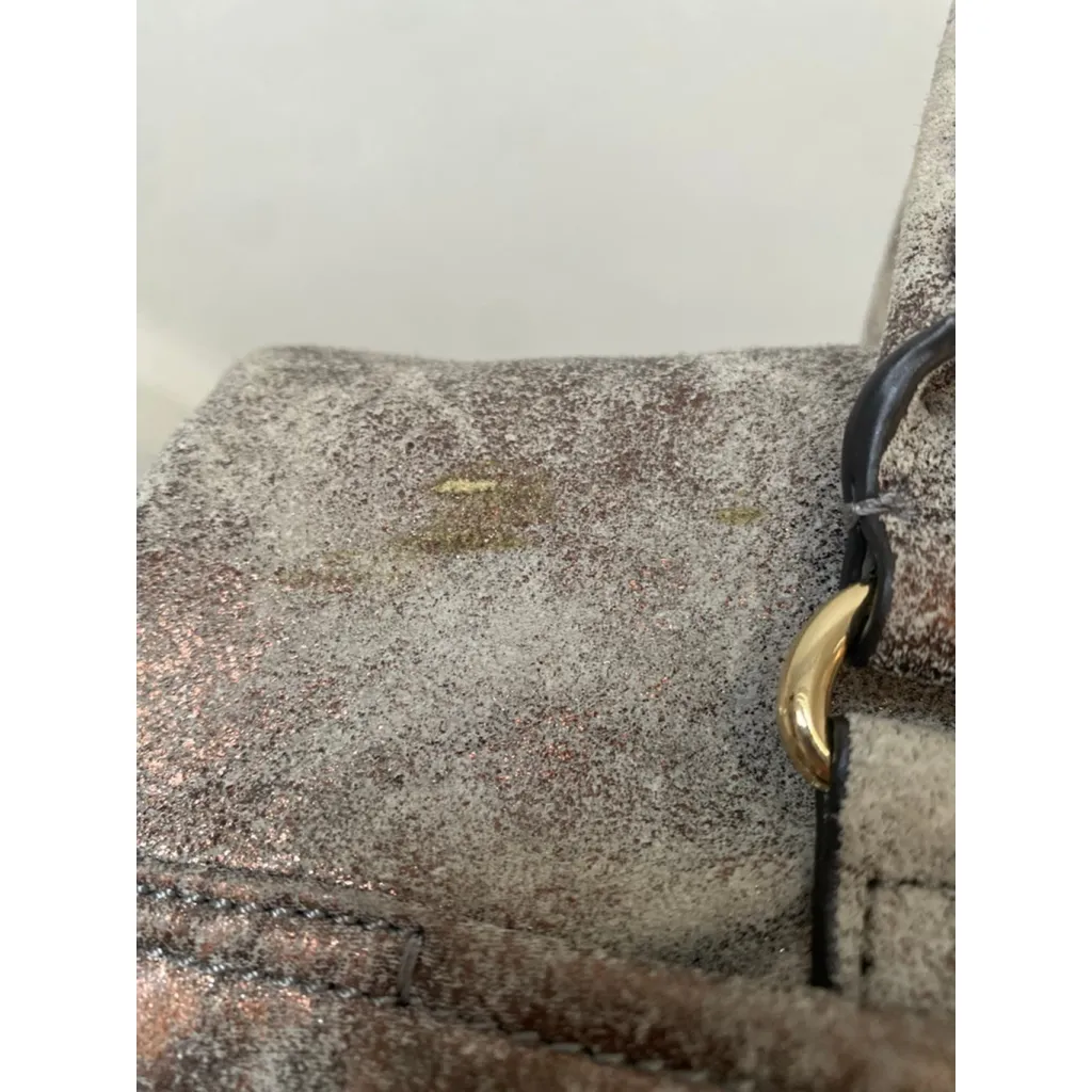 Aimee Kestenberg Distressed Metallic Leather Satchel Crossbody Gold Gray - Image 6