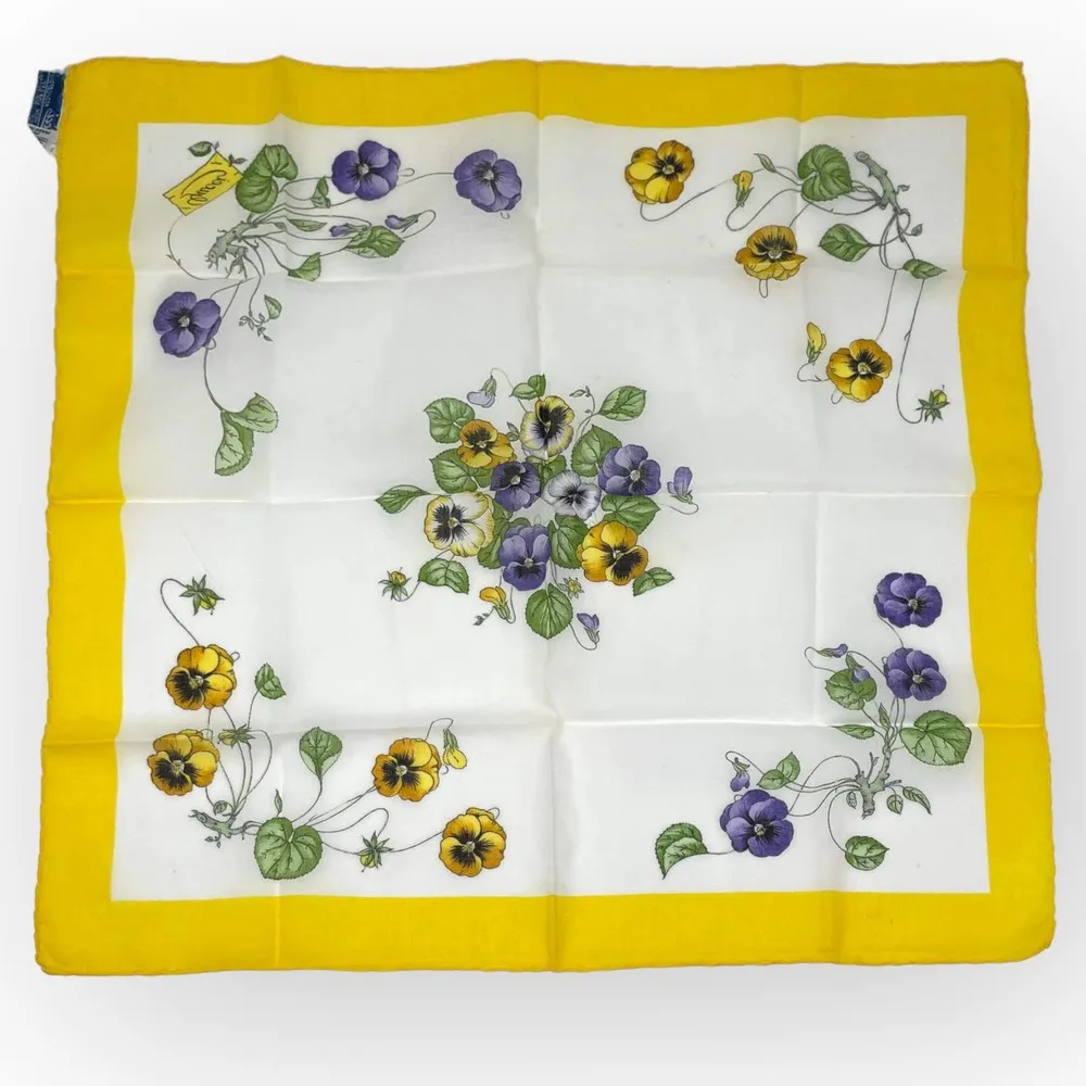 70s to 80s GUCCI Vintage Yellow White Cotton Floral Square Scarf - Image 2