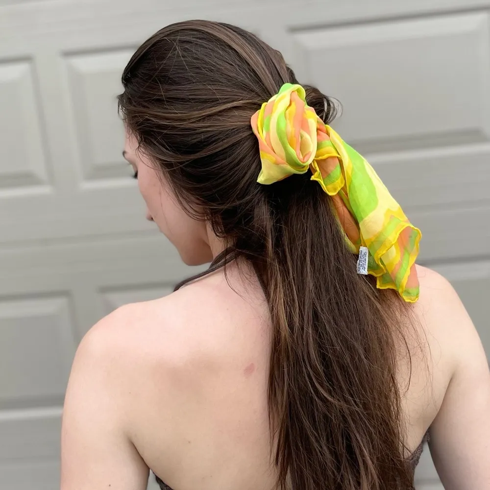 Vintage Japanese Abstract Vibrant Groovy Printed Silk Twilly Scarf - Image 9