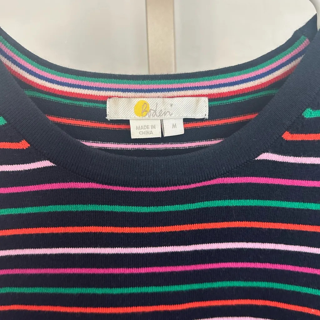 Boden Cotton Crewneck Striped Puff Sleeve Sweater Size Medium Pink - Image 4