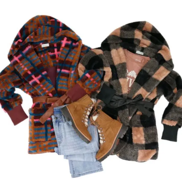 Fleece Tan/Black Buffalo Plaid Wrap Jacket Buffalo Fleece Plaid Wrap Jacket L/XL Black - Image 10