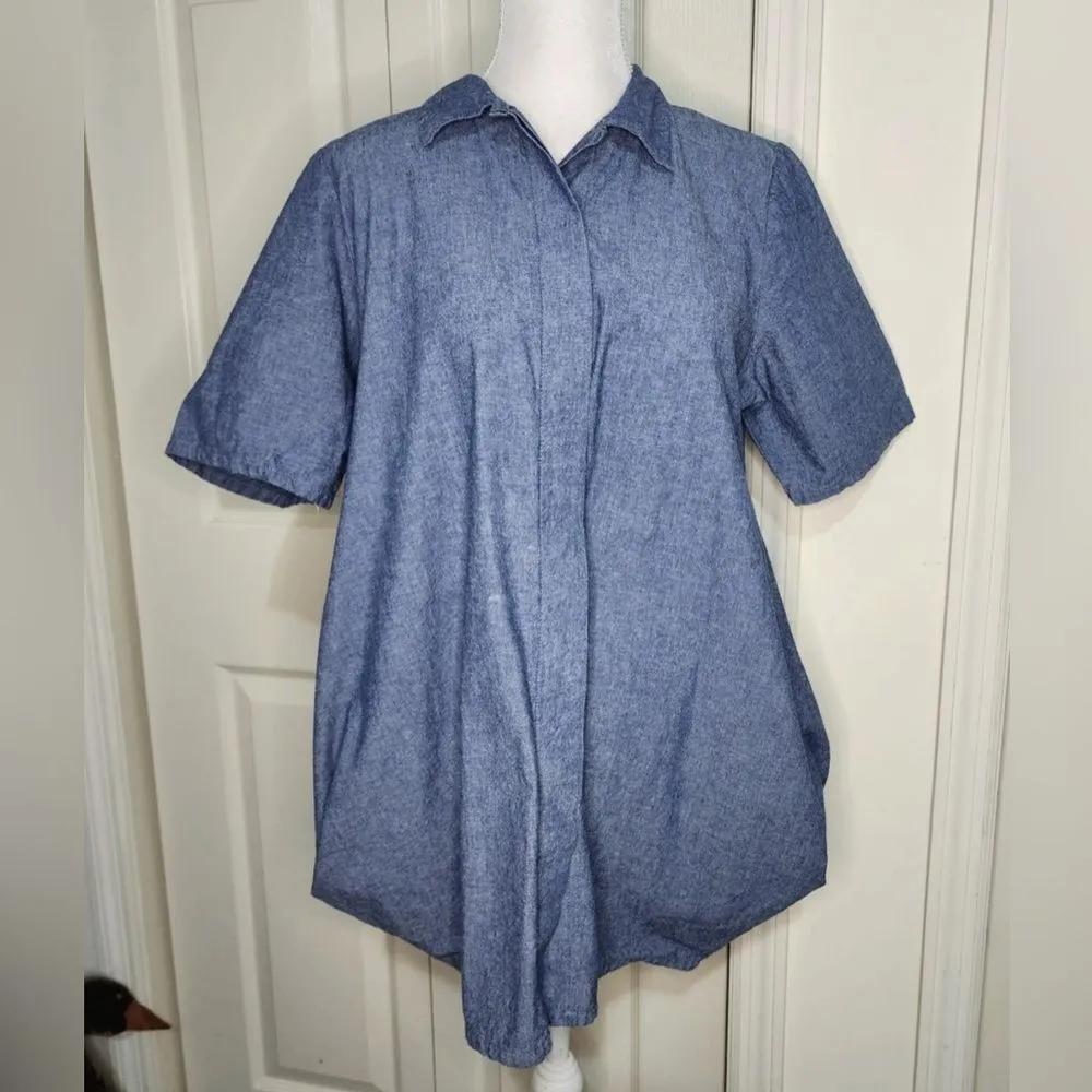 Bryn Walker Oia Blue Chambray Corrado Button Up Denim Shirt XL Lagenlook cotton - Image 8