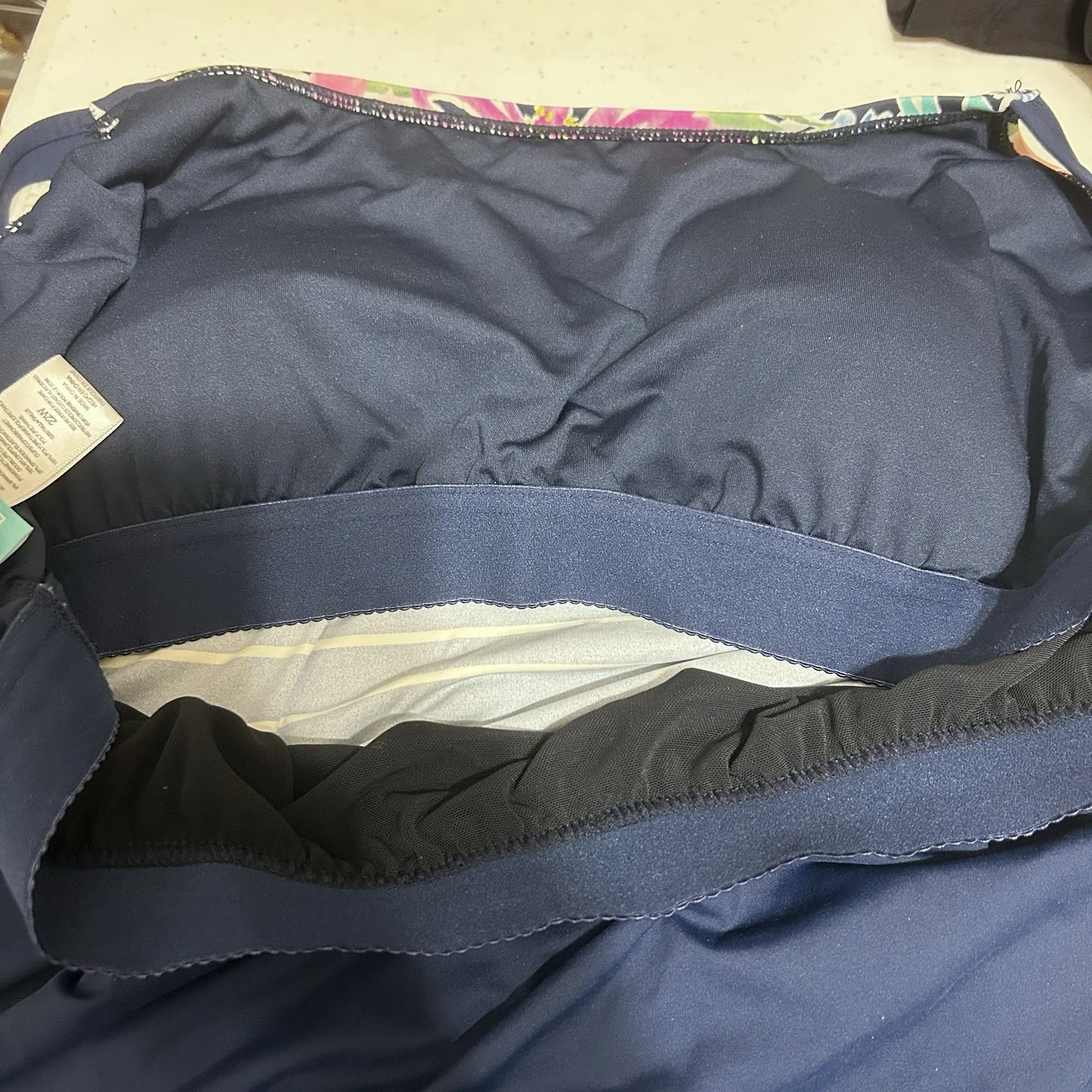 Beach House Womens Plus 22W Tankini Swim Top Navy Floral Striped Adjustable‎ Tie Blue - Image 8