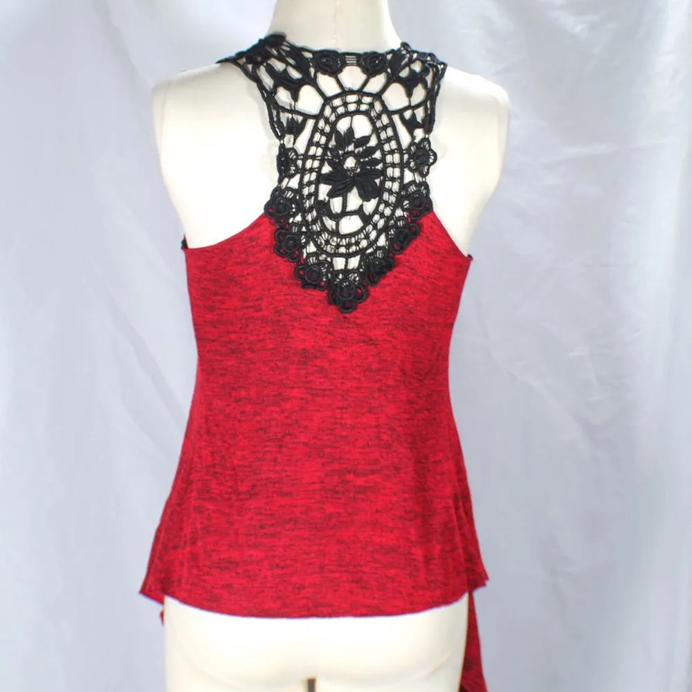 Y2K Red Open Vest with Black Crochet Back Design Size Small - Image 4