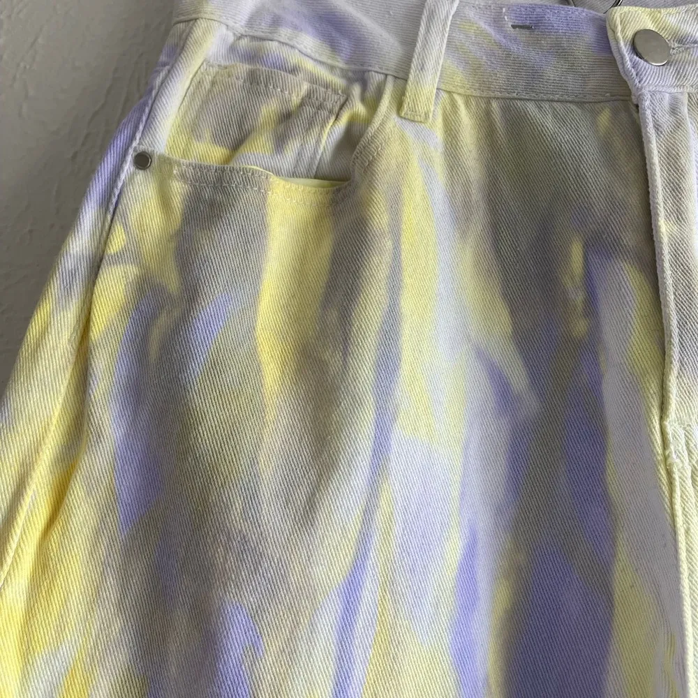 SHEIN Women’s Yellow Purple Tie Dye High Rise Wide Leg Denim Jeans Size 8/10 US - Image 2