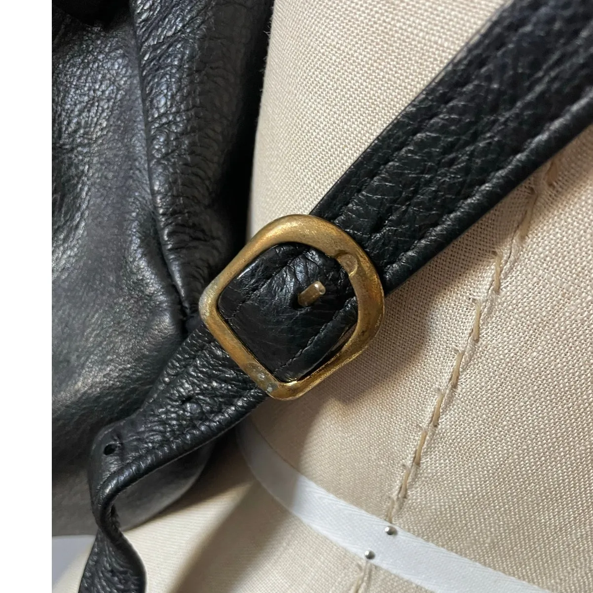 Vintage Black Leather Backpack with Red Flower Embroidery - Image 5