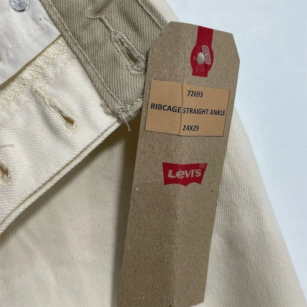NWT Levi's Women's Ribcage Straight Ankle Jeans Two Tone Beige Cream Size 24x28‎ - Image 6