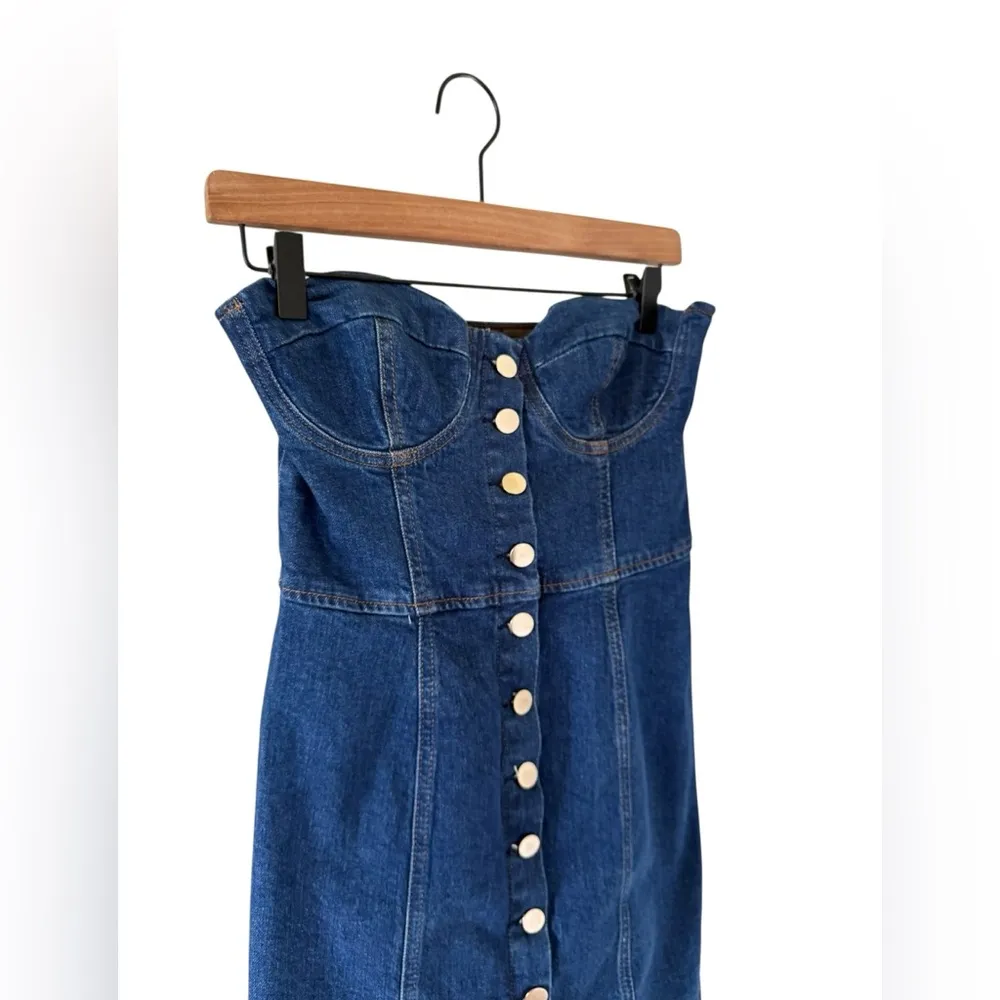 Reformation NEW Nikki Strapless Bustier Denim Mini Dress - Image 6