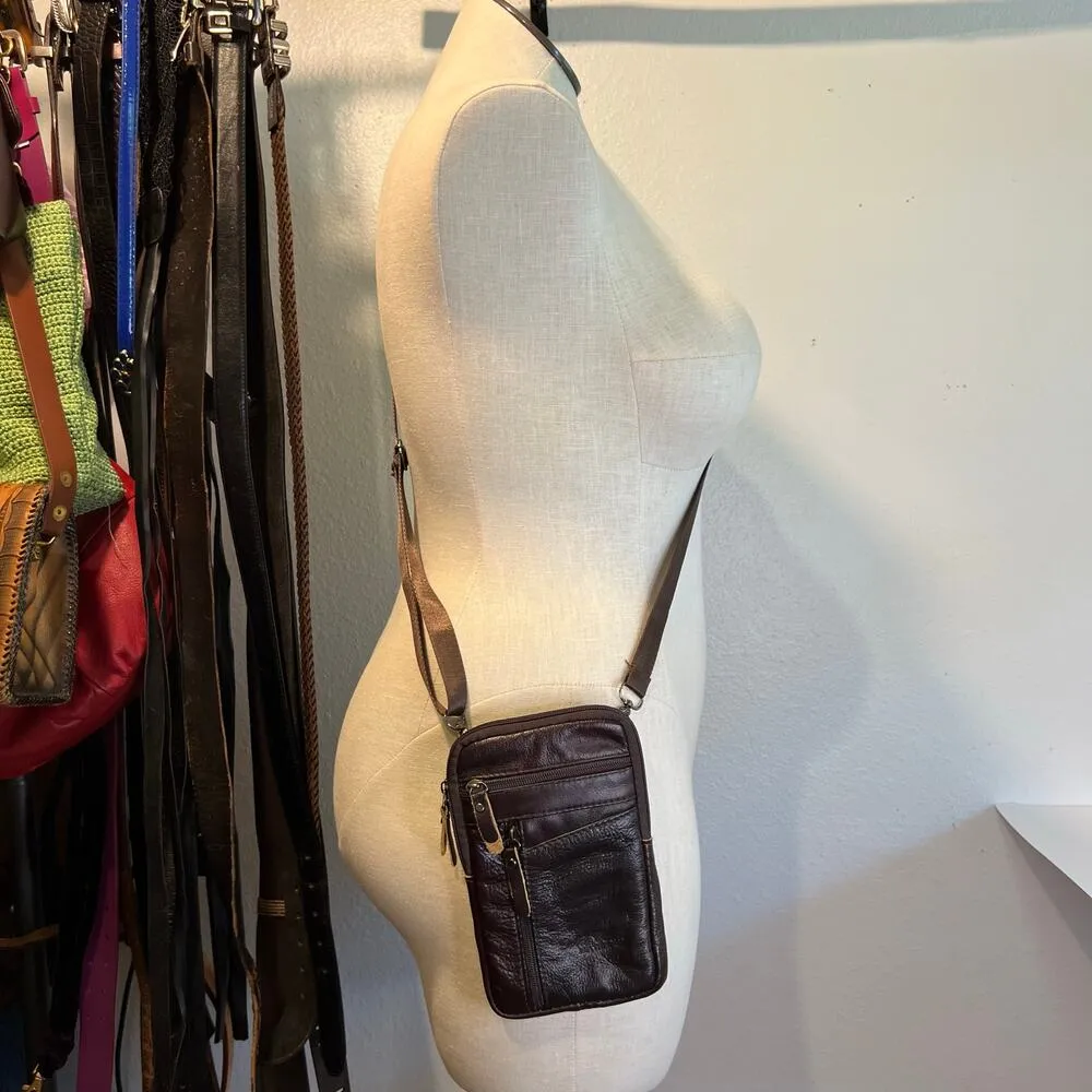 Brown Handcrafted Brown Genuine Leather Festival Riding Belt Bag Crossbody Bag - Image 4