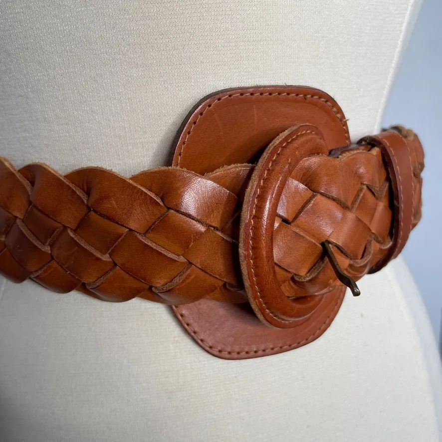 UNBRANDED Adjustable Large Buckle Brown Belt Braided Vintage‎ - Image 2
