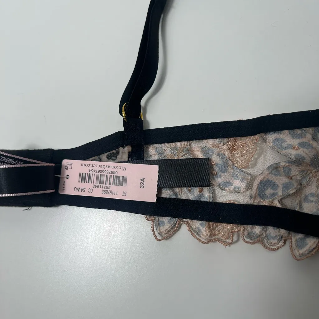 Victoria’s Secret Leopard Unlined Low Cut Floral Embroidered Mesh Demi Bra - Image 9