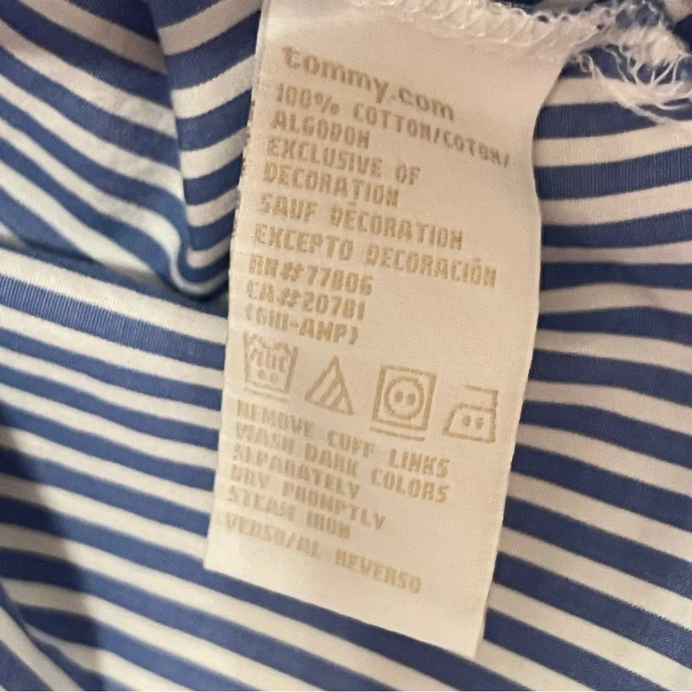 TOMMY HILFIGER Blue & White Pinstripe Button-Down Dress Shirt, XL - Image 10