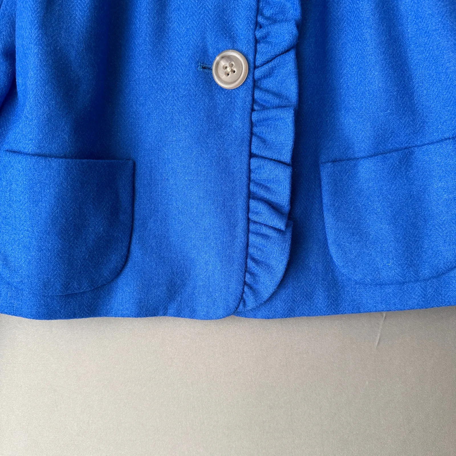 J.Crew‎ sz 2 Blue Wool ruffle bolero Jacket - Image 3