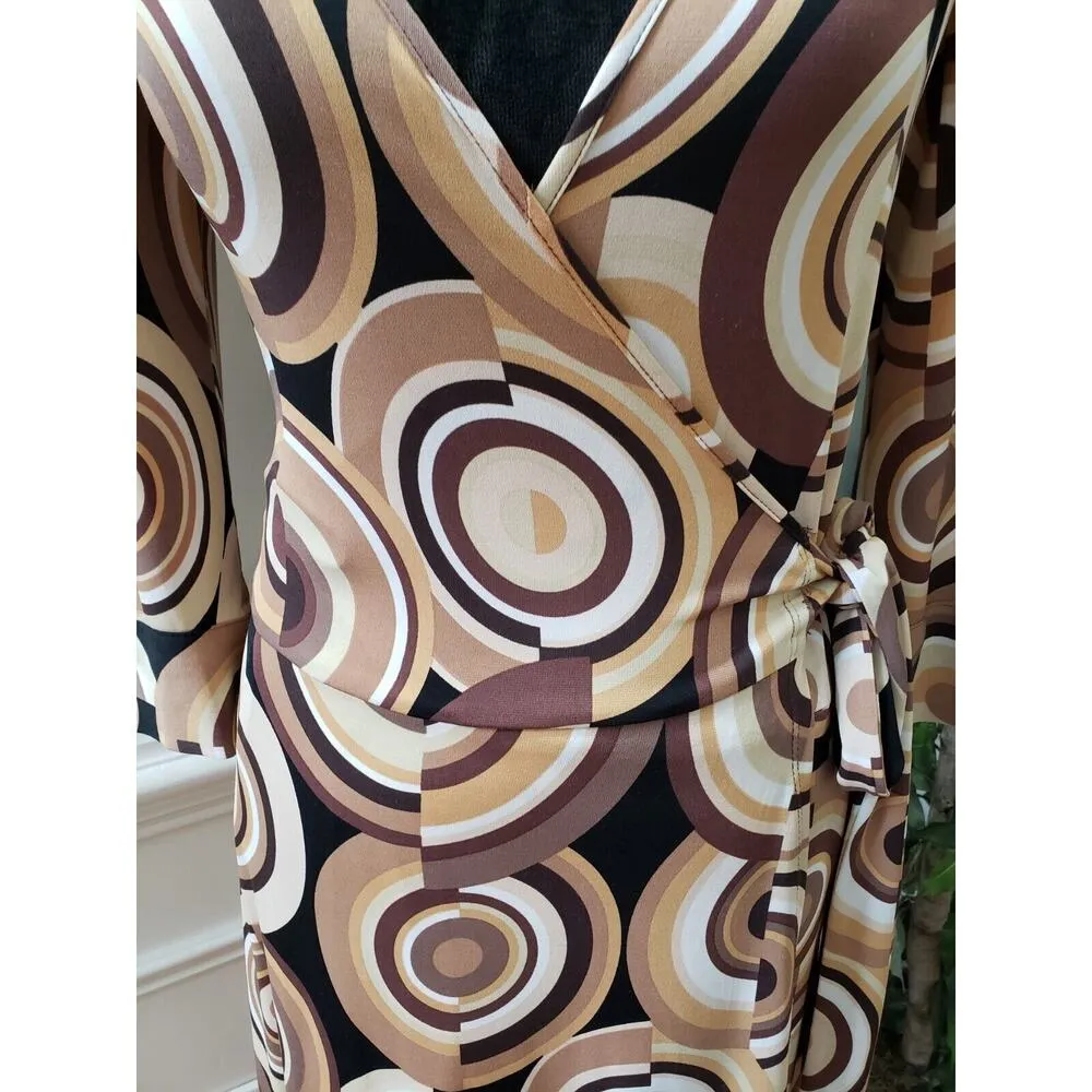 Bisou Bisou Women's Multicolor Polyester Wrap 3/4 Sleeve Knee Length Dress 8 - Image 3