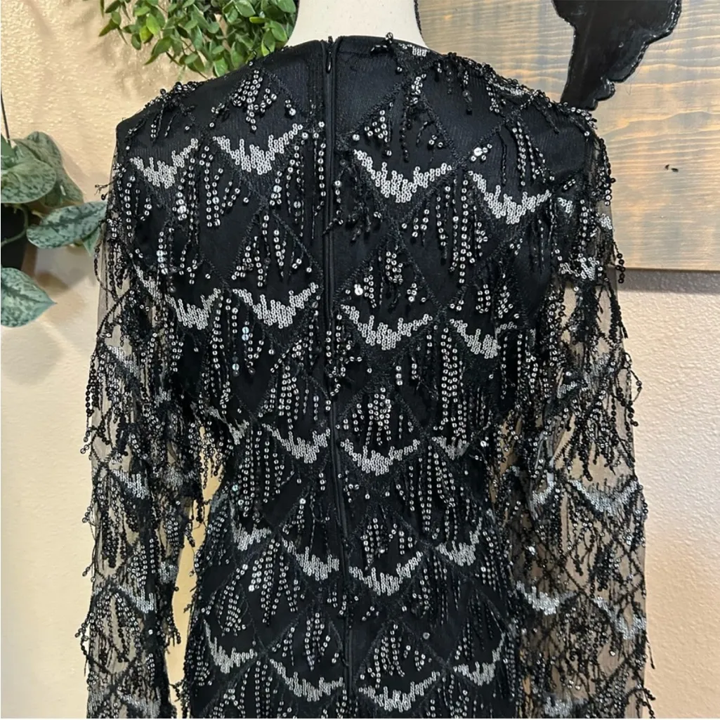 Playful Composure Black Fringe Sequin Mini Dress - Image 10