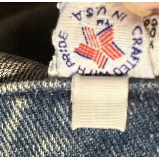 Vintage 80s Cropped Denim Jacket Studded Rhinestone Buttons USA Made Opal Size S Blue - Image 14